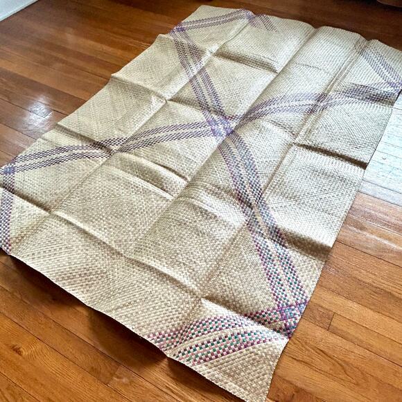 Vintage Banig Woven Mat 47 × 70 in Purple & Blue Plaid Design - Picture 6 of 11